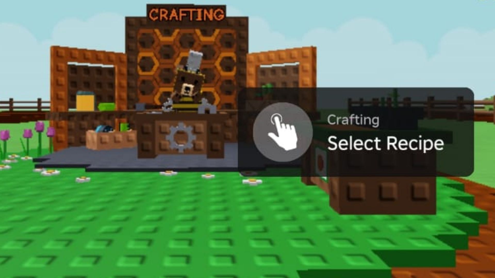 Interact with the crafting table next to the NPC Bear (Image via Roblox)